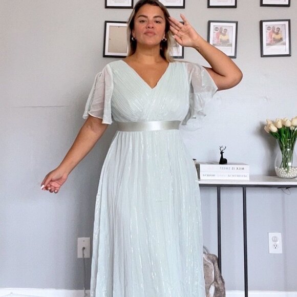 Plus Size Formal Dress - Chiffon V Neck Bridesmaid Wedding Guest Party Short NEW - Picture 2 of 9